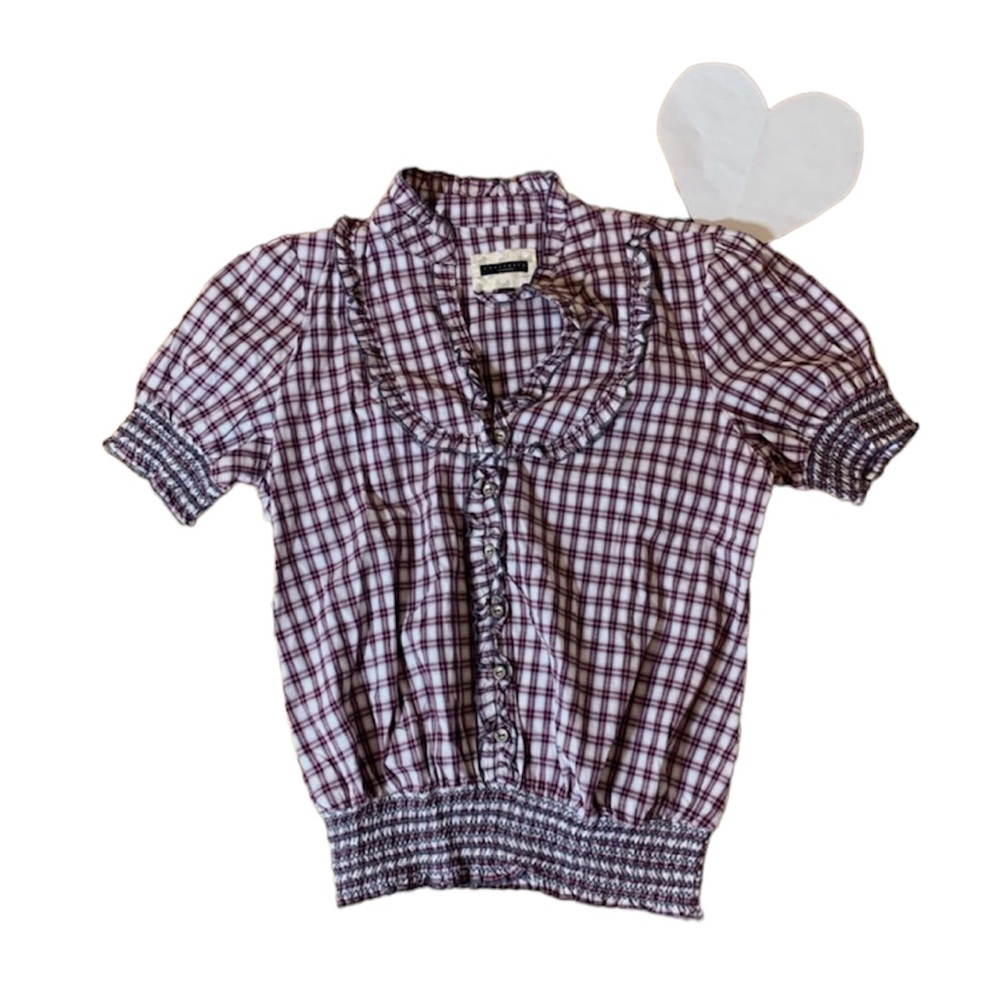 Sanctuary (Anthropologie) top plaid top with elastic waist and ruffled neckline